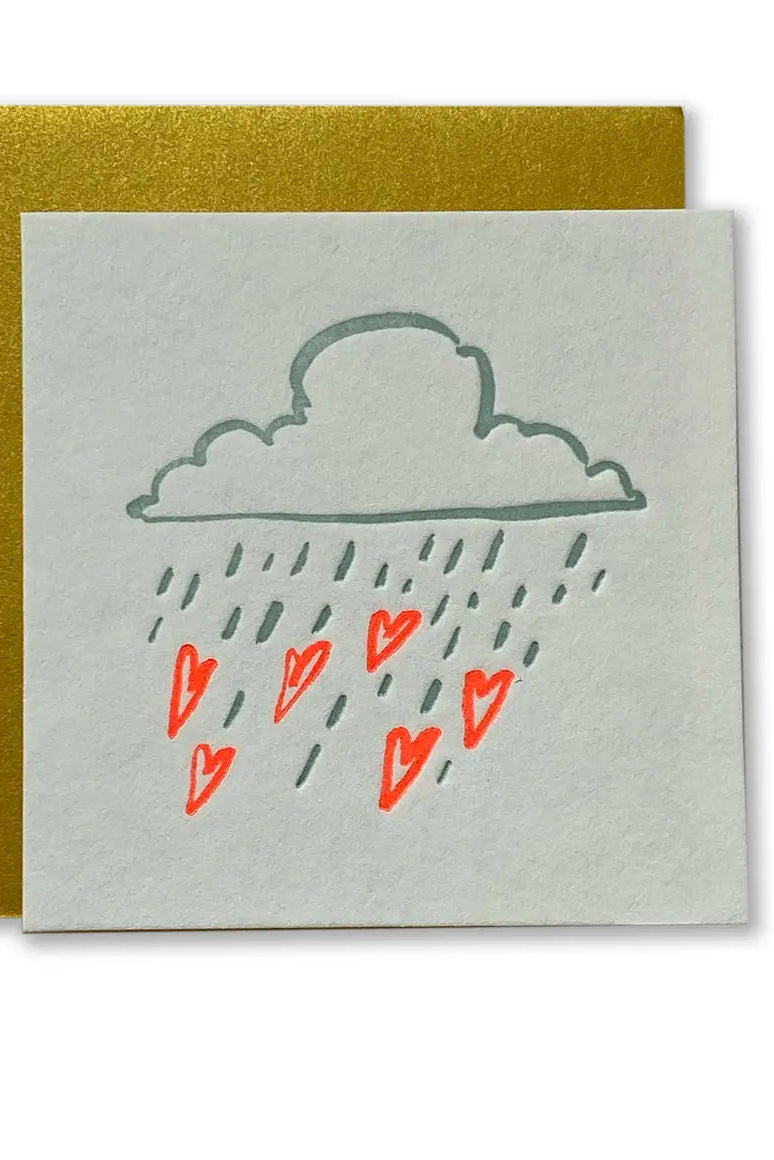 Mini Letterpress Card - Raining Hearts