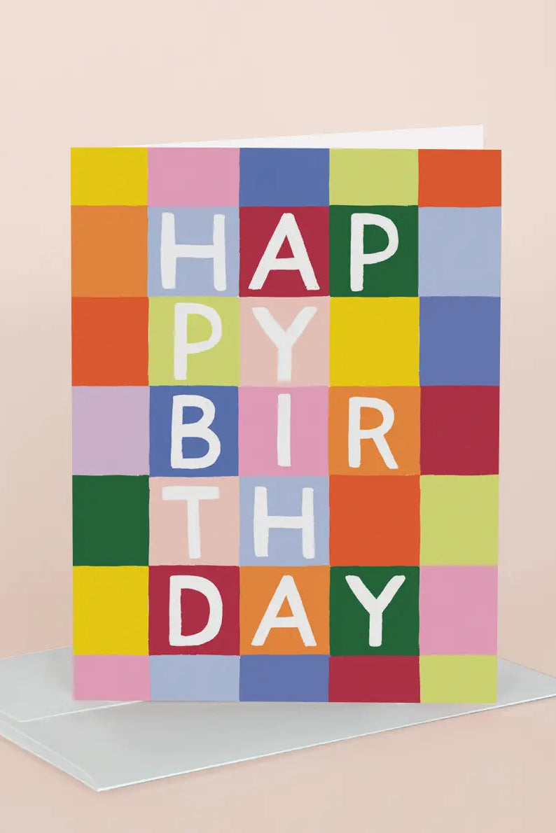 Rainbow Checks Birthday - Greeting Card