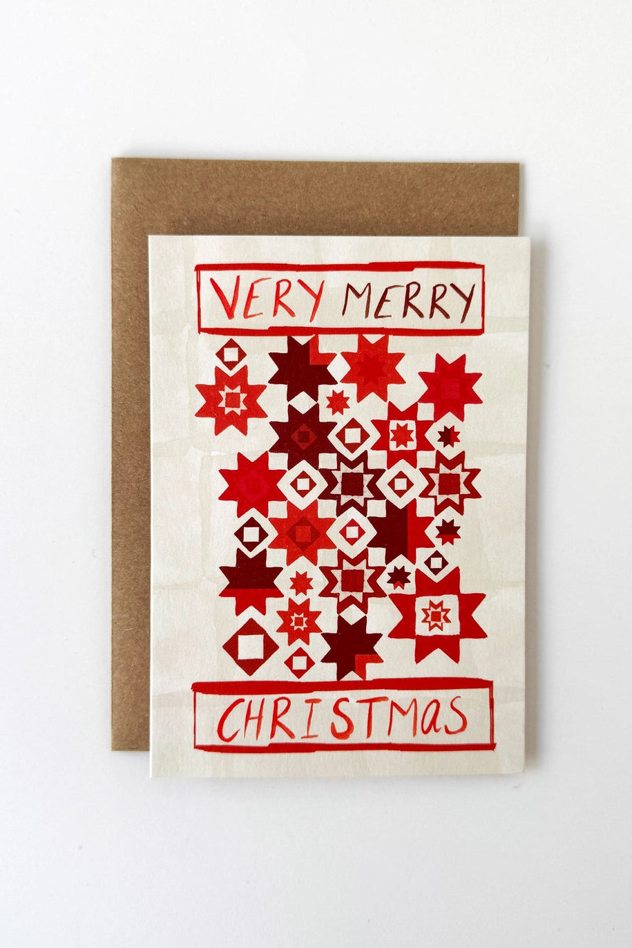 Quilt - Red Christmas Stars Card