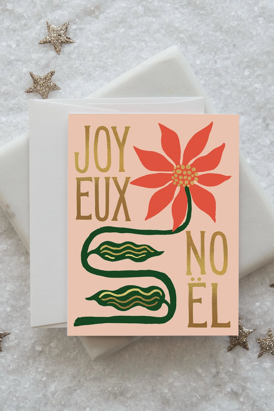 Joyeux Noel Poinsettia Christmas - Greeting Card