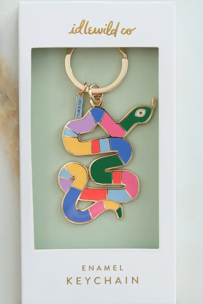 Rainbow Snake Enamel Keychain