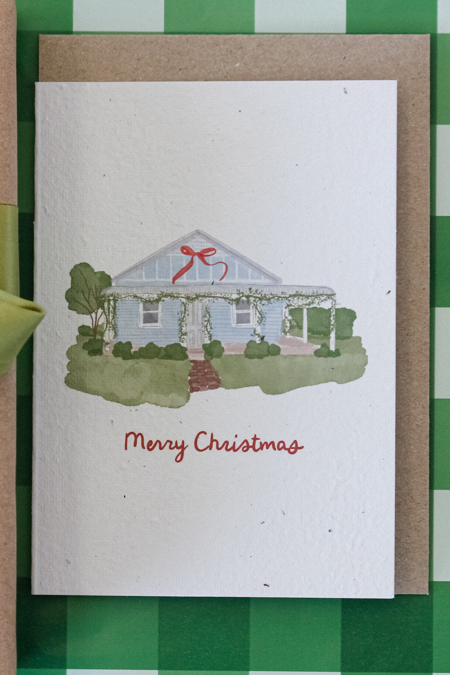 Merry Christmas Blue House plantable card