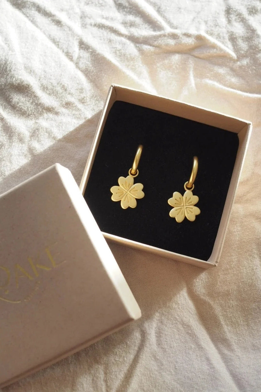 Four Leaf Clover Gold Charm Earrings