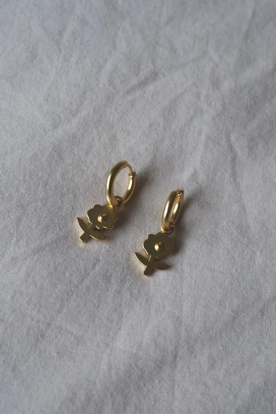 Pansy Flower Gold Charm Earrings