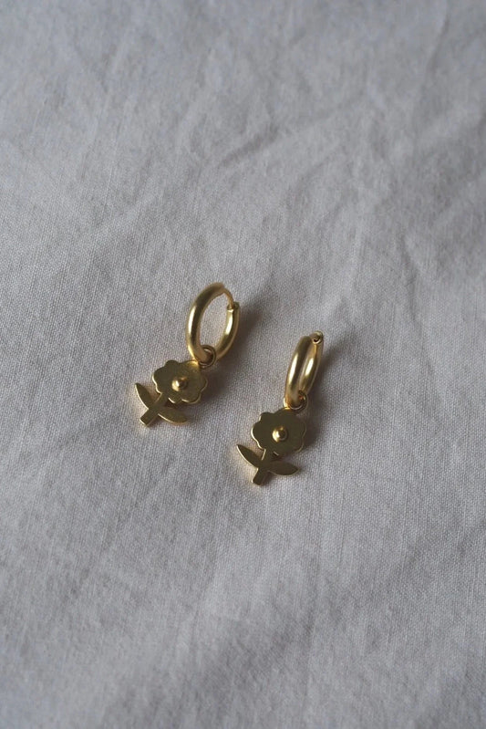 Pansy Flower Gold Charm Earrings