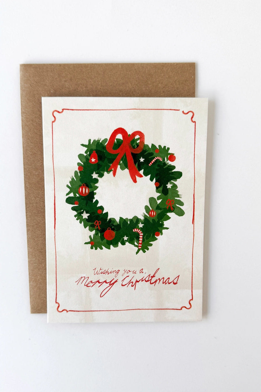 Vintage Christmas Wreath Print Card