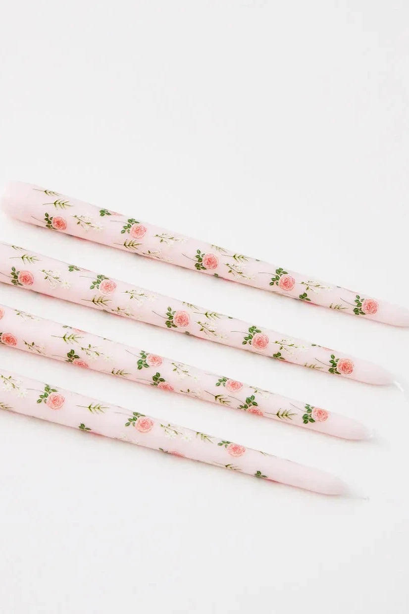 Pink Floral Taper Candle