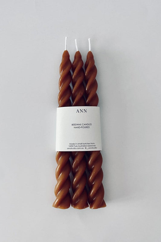 Spiral Beeswax Taper Candles - Toffee