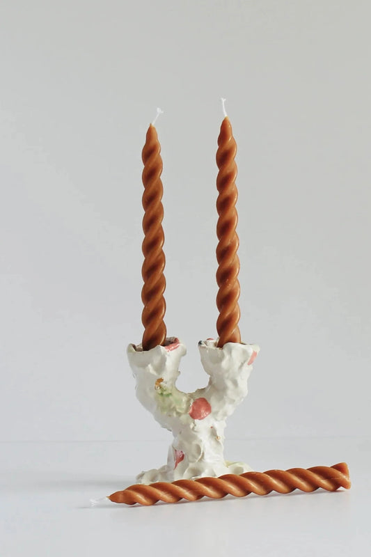 Spiral Beeswax Taper Candles - Caramel