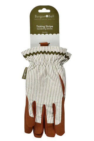 Gardening Gloves - Olive Green Ticking Stripe