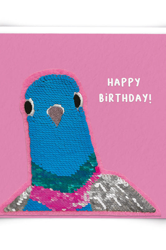 Pigeon Birthday Sequin Card