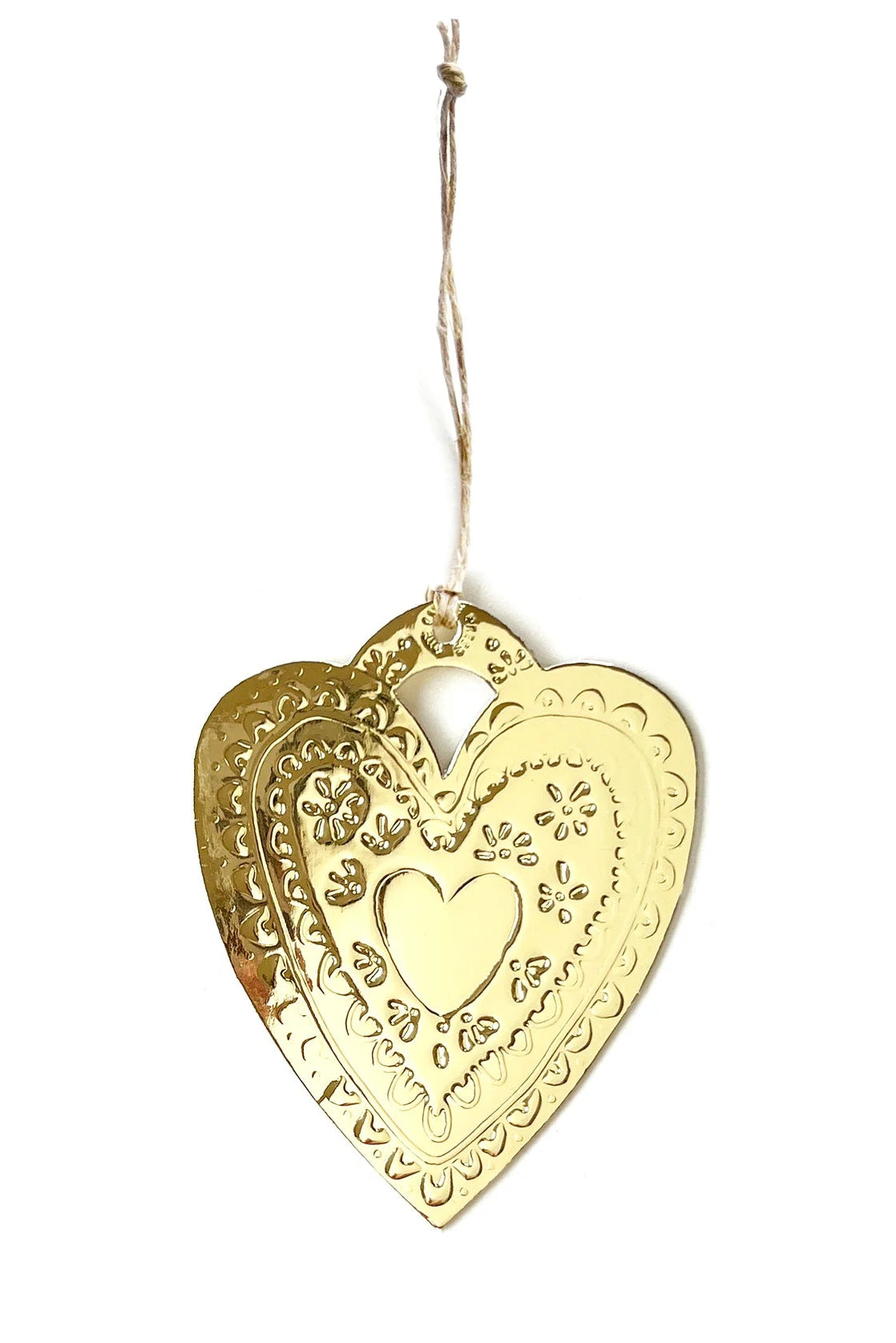 Faux Tin Heart Ornament - Gold