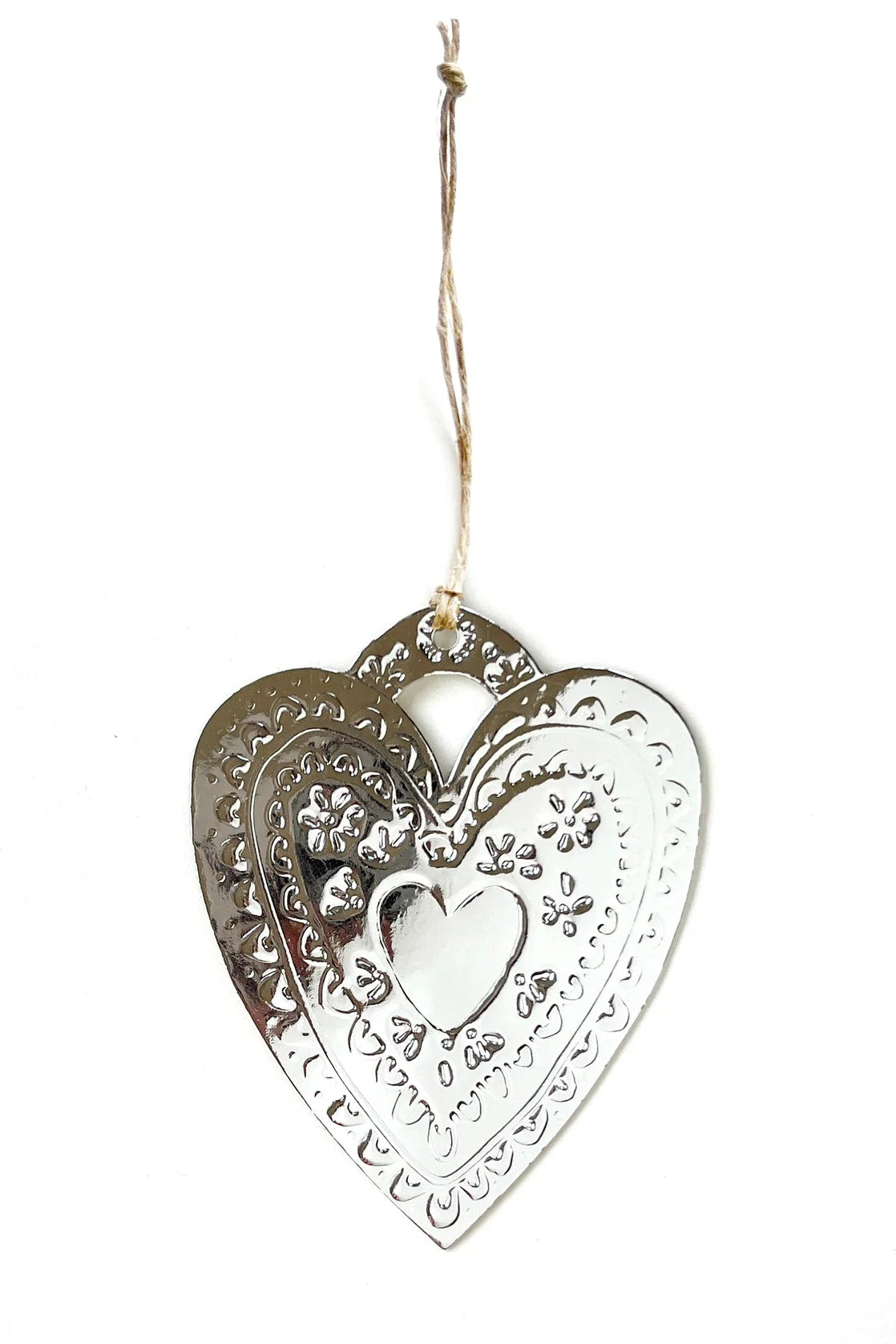 Faux Tin Heart Ornament - Silver