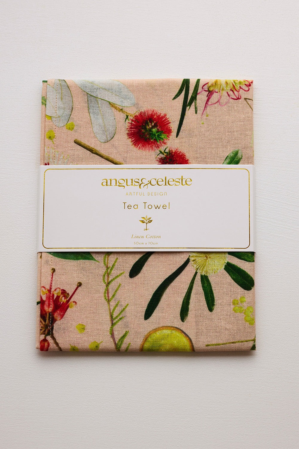 Linen Tea Towel - Australian Flora Peach