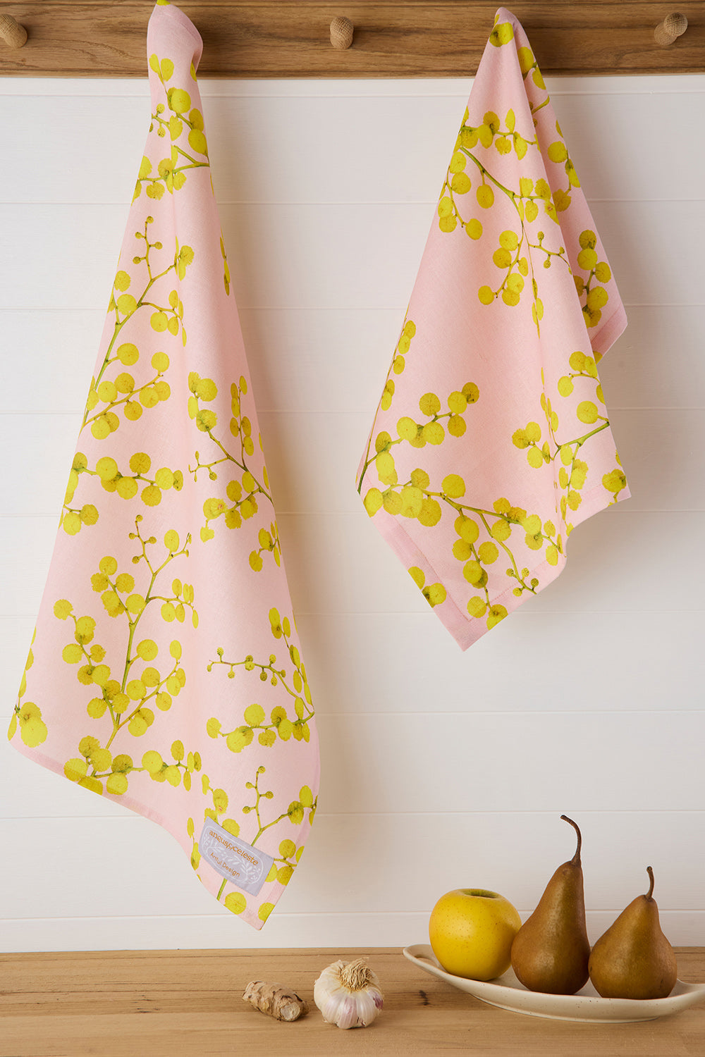 Linen Tea Towel - Pink Wattle