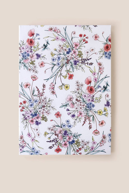 Botanical A5 Unlined Notebook - Blooms in White