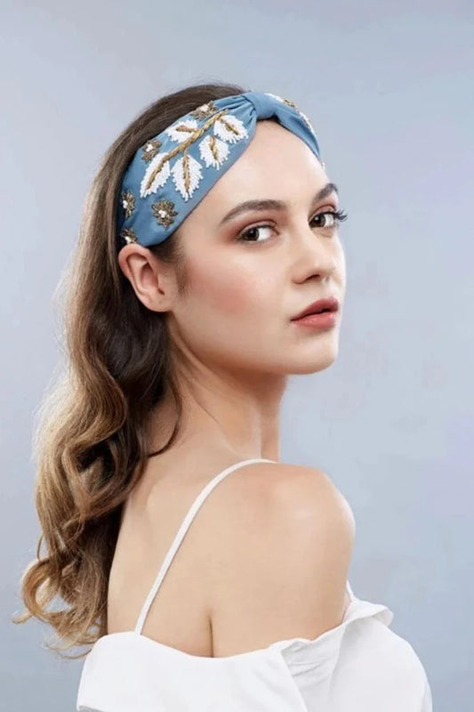 Deluxe Embroidered Hair Band - Claire denim