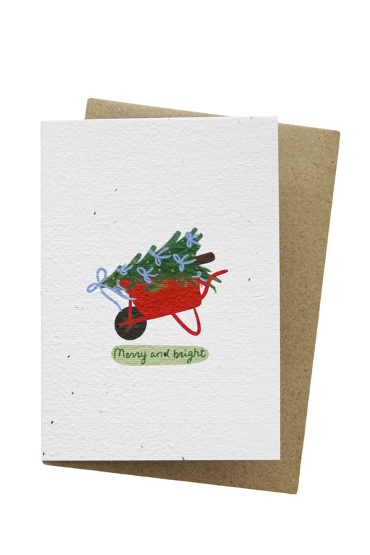 Merry and Bright Wheelbarrow plantable card