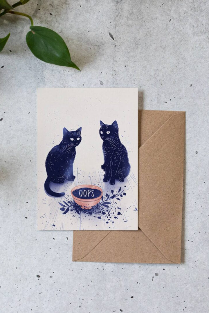Oops Naughty Cats Accident - Greeting Card