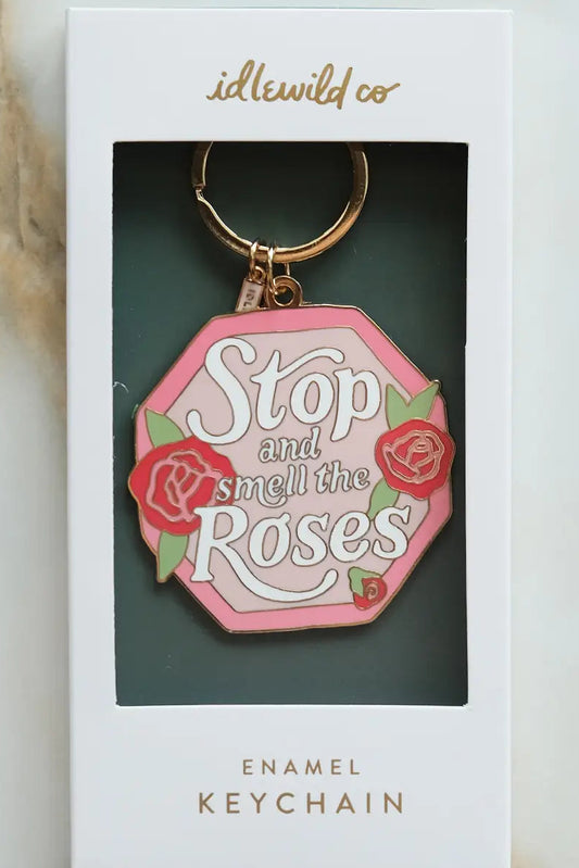 Smell the Roses Enamel Keychain