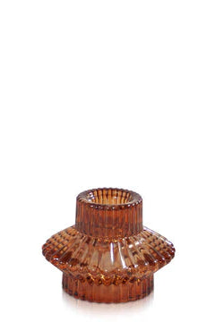 Two sided Glass Candle Holder - Amber