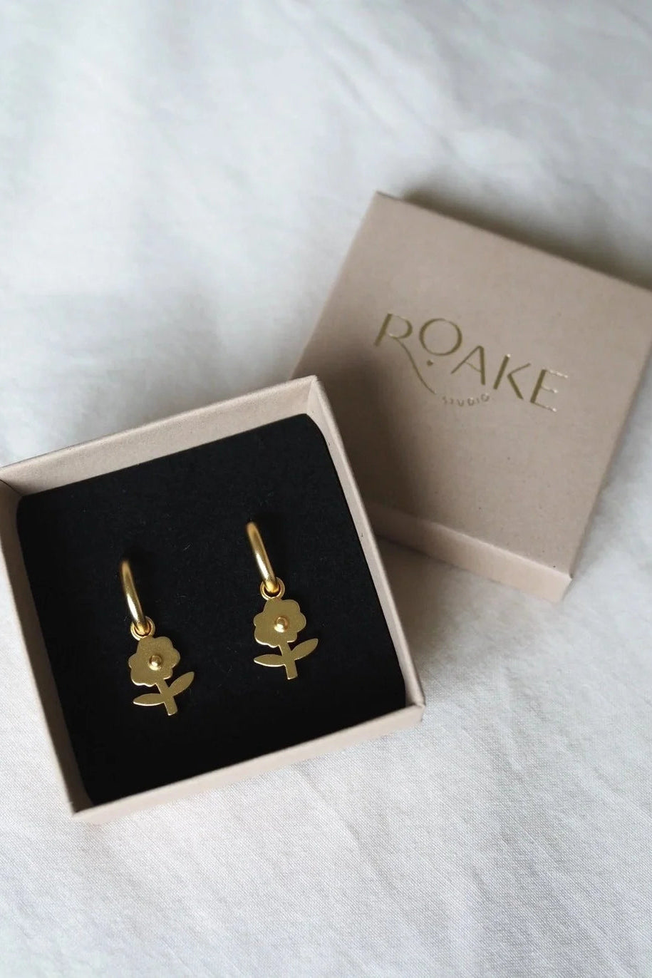 Pansy Flower Gold Charm Earrings