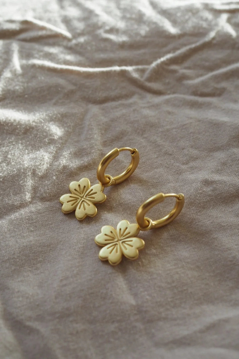 Four Leaf Clover Gold Charm Earrings