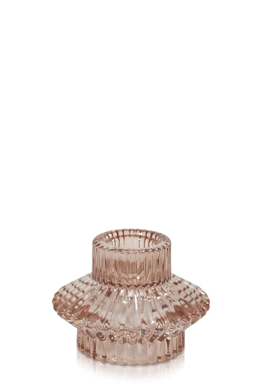 Two sided Glass Candle Holder - Rose Pink
