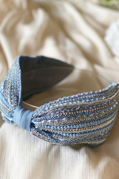 Deluxe Embroidered Hair Band - Taylor Blue